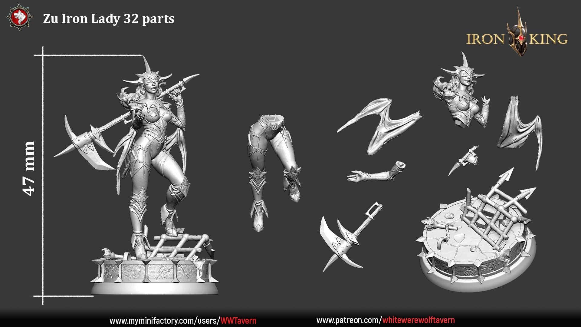 Zu Iron Lady | TABLETOP SCALE | TTRPG Miniature | White Werewolf Tavern | Unpainted, Unplated Resin 8k