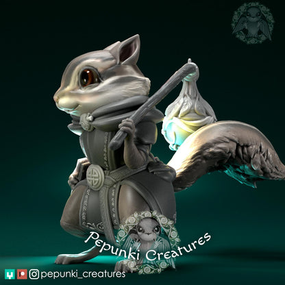 Chipmunk Wizard Mage Traveler Ranger | Tabletop or Display Scale | D&D Humblewood TTRPG Miniature | Pepunki Creatures