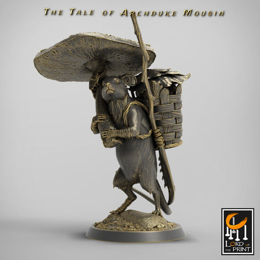 Mouse Holding Mushroom Umbrella, The Tale of Archduke Mousin | TABLETOP SCALE Monster Miniature | Rescale Miniatures