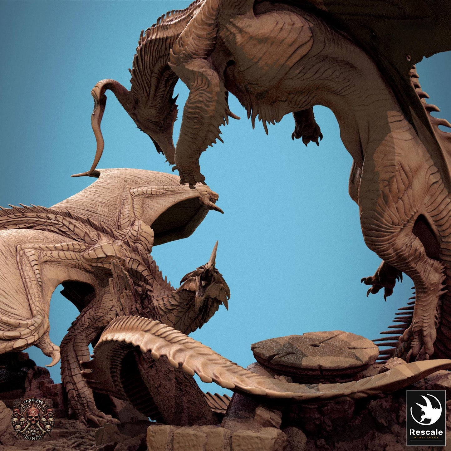 Silver Dragon vs Black Dragon Diorama | TABLETOP SCALE | TTRPG D&D Dragon Miniature | Rescale Miniatures