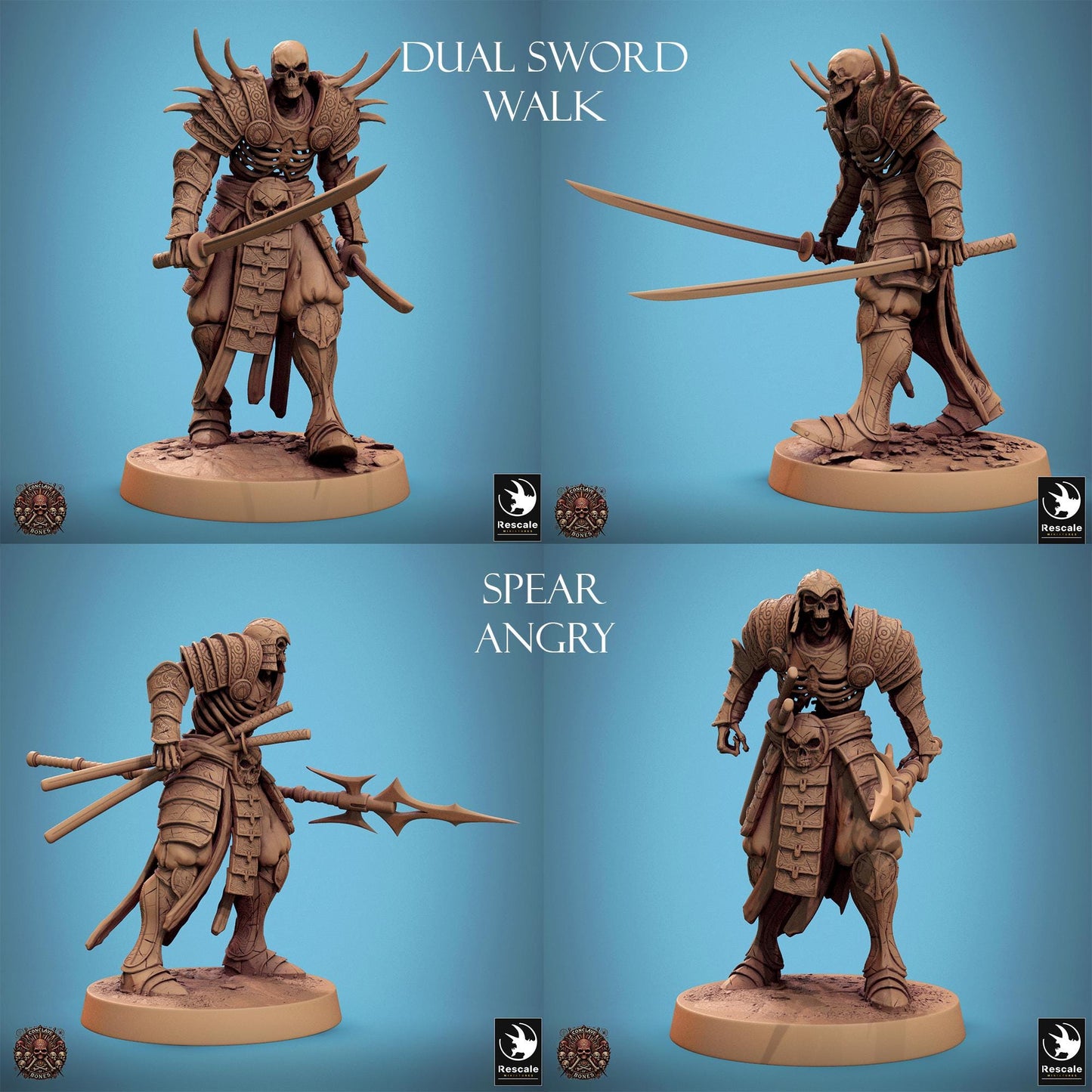 East Asian Skeletons, Conclave of Bones Undead Skeleton Warband | TABLETOP SCALE | D&D TTRPG Monster Miniature | Rescale Miniatures