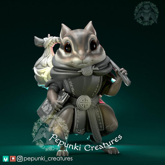 Chipmunk Wizard Mage Traveler Ranger | Tabletop or Display Scale | D&D Humblewood TTRPG Miniature | Pepunki Creatures