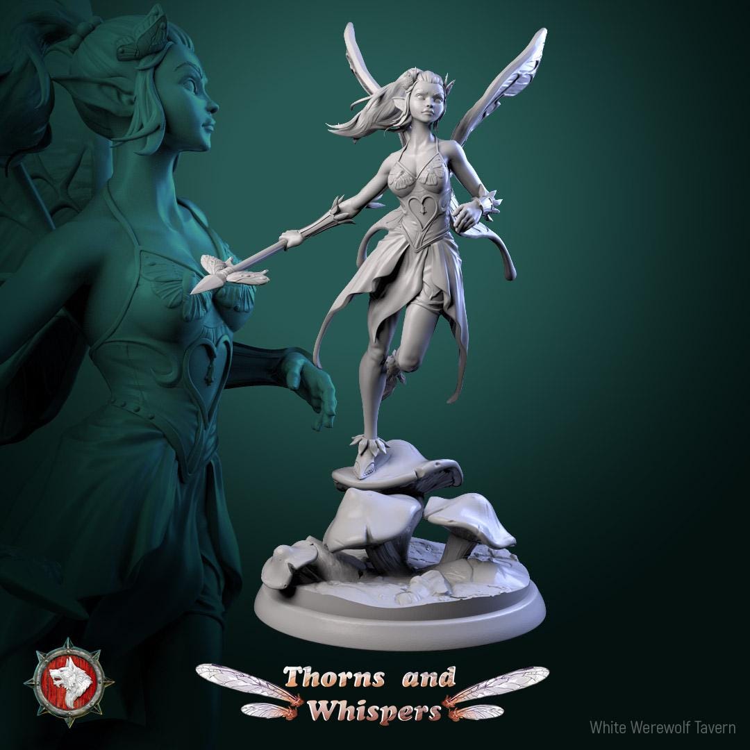 Glimmer Guardians, Fairy Warriors | Mini or Bust | TTRPG Tabletop Gaming Miniature Statue | White Werewolf Tavern | Thorns and Whispers Set