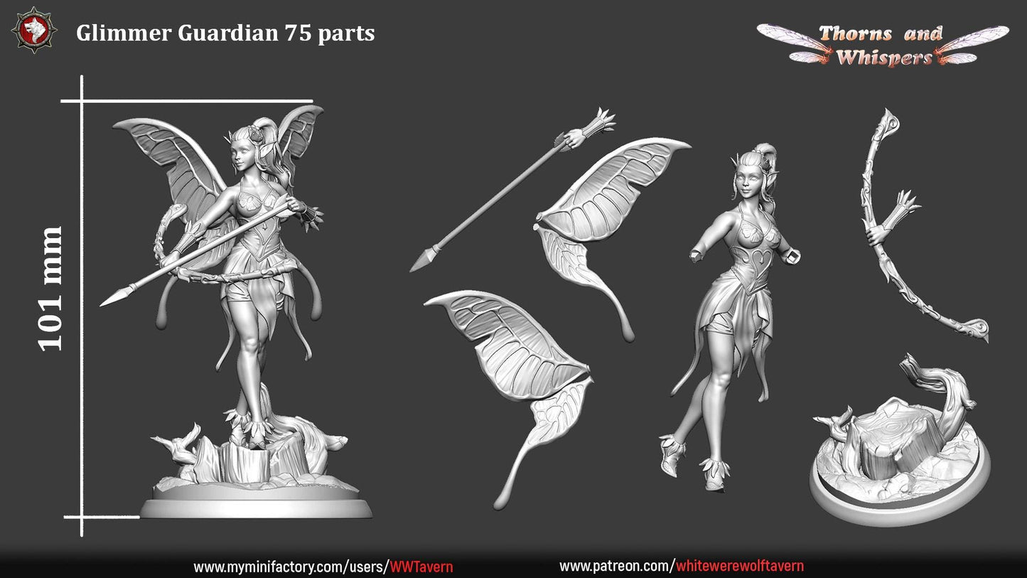 Glimmer Guardians, Fairy Warriors | Mini or Bust | TTRPG Tabletop Gaming Miniature Statue | White Werewolf Tavern | Thorns and Whispers Set