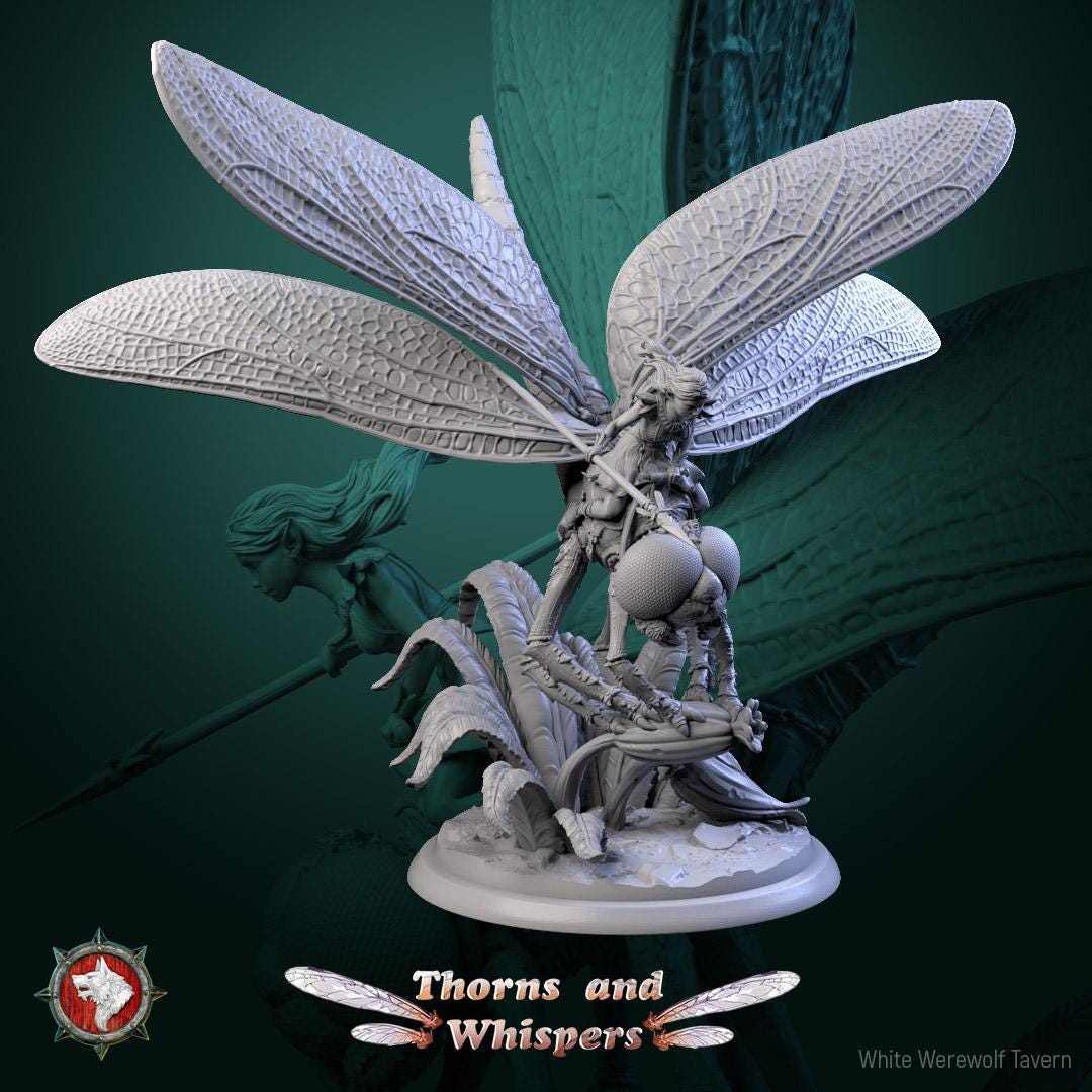 Dragon-Wing Scouts, Fairy Dragonfly Mounts | TTRPG Tabletop Gaming Miniature | White Werewolf Tavern | Thorns and Whispers Set