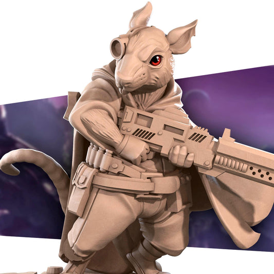 Space Ratfolk Soldier | Tabletop Gaming Scale Resin Miniature | Bite the Bullet | Bullet Galaxy