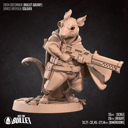 Space Ratfolk Soldier | Tabletop Gaming Scale Resin Miniature | Bite the Bullet | Bullet Galaxy