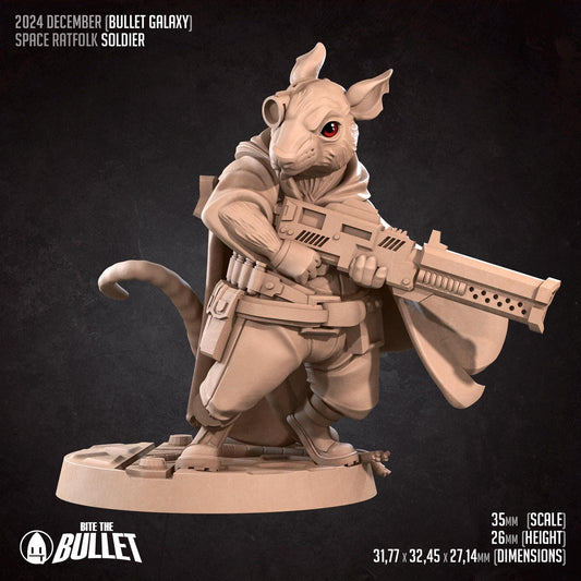 Space Ratfolk Soldier | Tabletop Gaming Scale Resin Miniature | Bite the Bullet | Bullet Galaxy