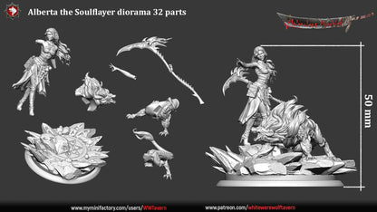 Alberta the Soulflayer Diorama | TABLETOP SCALE | TTRPG Miniature | White Werewolf Tavern | Unpainted, Unplated Resin 8k