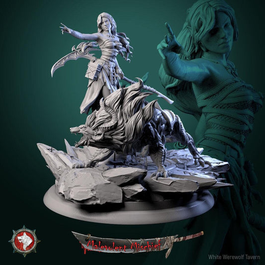 Alberta the Soulflayer Diorama | TABLETOP SCALE | TTRPG Miniature | White Werewolf Tavern | Unpainted, Unplated Resin 8k