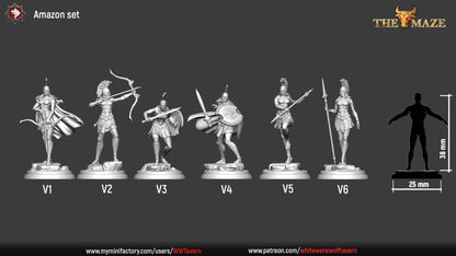 Amazons | TABLETOP SCALE | TTRPG Miniature | White Werewolf Tavern | Unpainted, Unplated Resin 8k