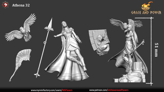 Athena | TABLETOP SCALE | TTRPG Miniature | White Werewolf Tavern | Unpainted, Unplated Resin 8k