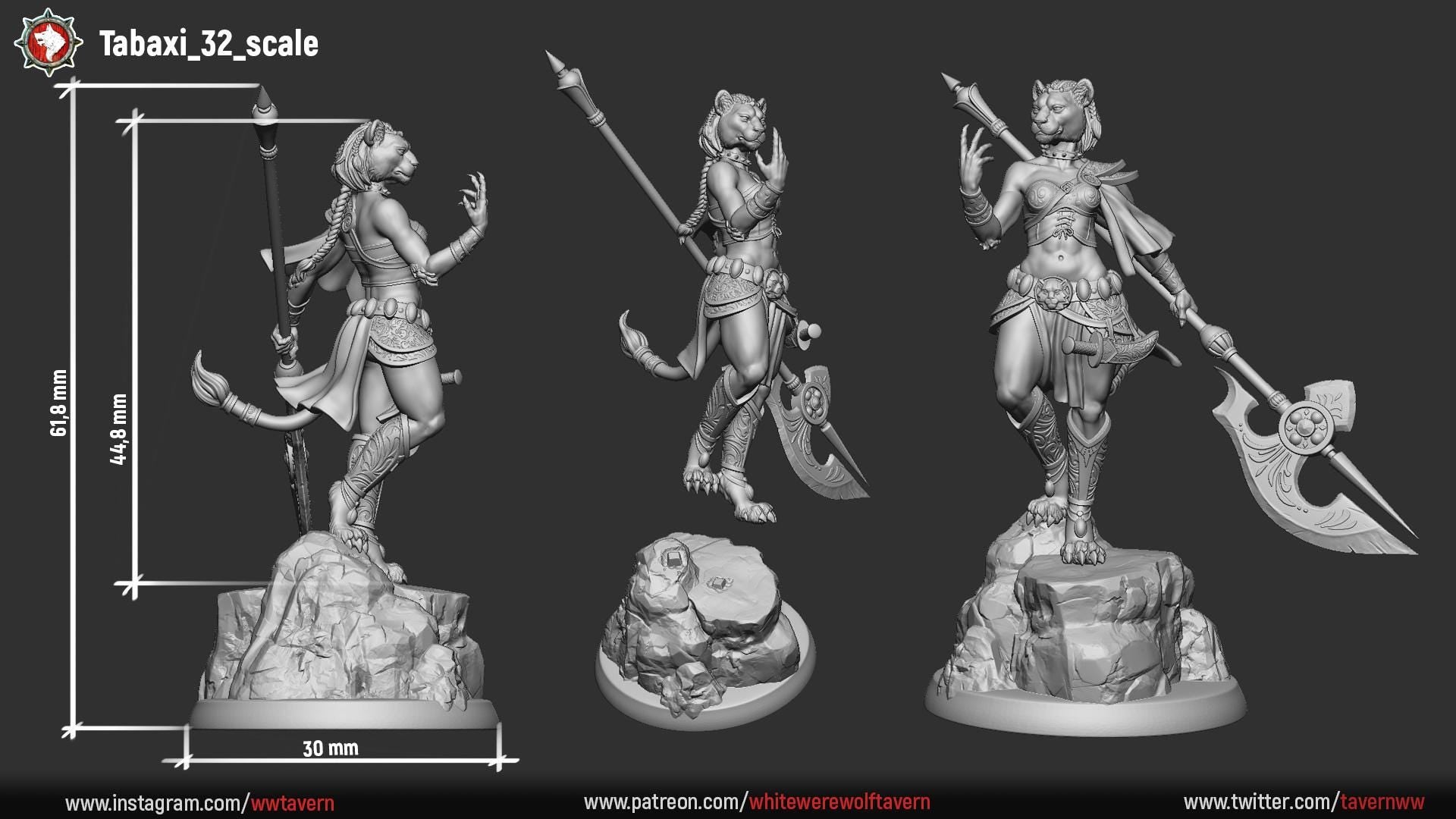 Auria, the Sunforged Dancer, Tabaxi | TABLETOP SCALE | TTRPG Miniature | White Werewolf Tavern | Unpainted, Unplated Resin 8k