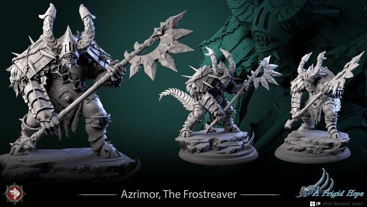 Azrimor, The Frostreaver | TABLETOP SCALE | TTRPG Miniature | White Werewolf Tavern | Unpainted, Unplated Resin 8k