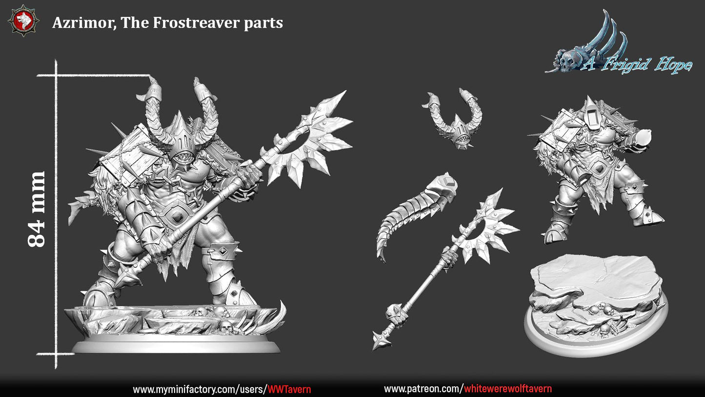 Azrimor, The Frostreaver | TABLETOP SCALE | TTRPG Miniature | White Werewolf Tavern | Unpainted, Unplated Resin 8k