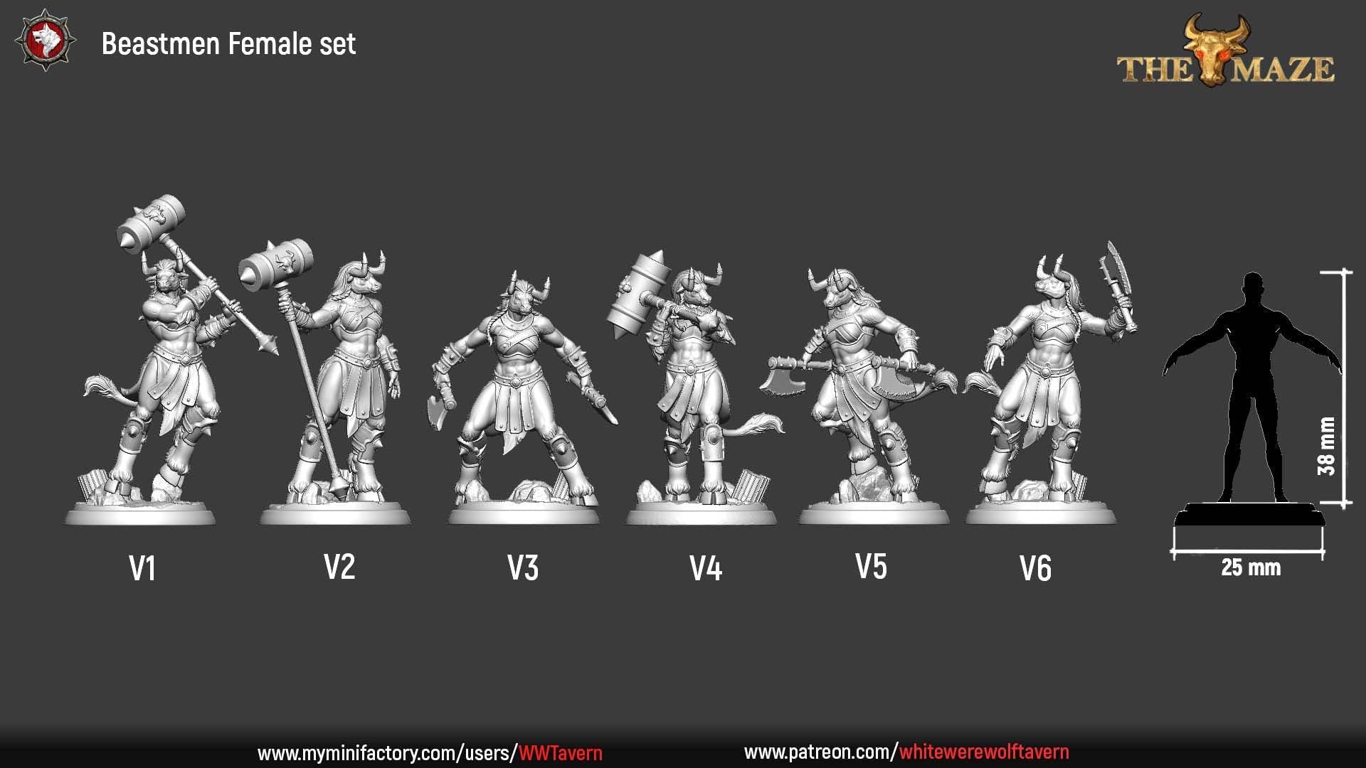 Beastmen, Females | TABLETOP SCALE | TTRPG Miniature | White Werewolf Tavern | Unpainted, Unplated Resin 8k