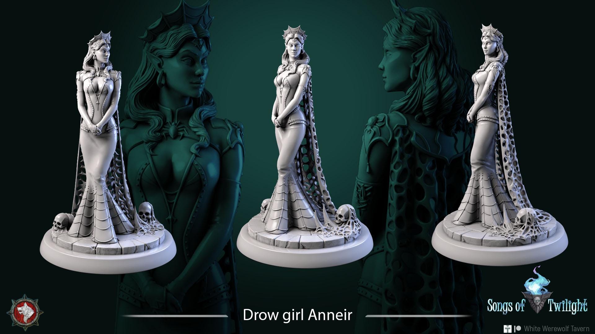 Drow Girl Anneir | TABLETOP SCALE | TTRPG Miniature | White Werewolf Tavern | Unpainted, Unplated Resin 8k