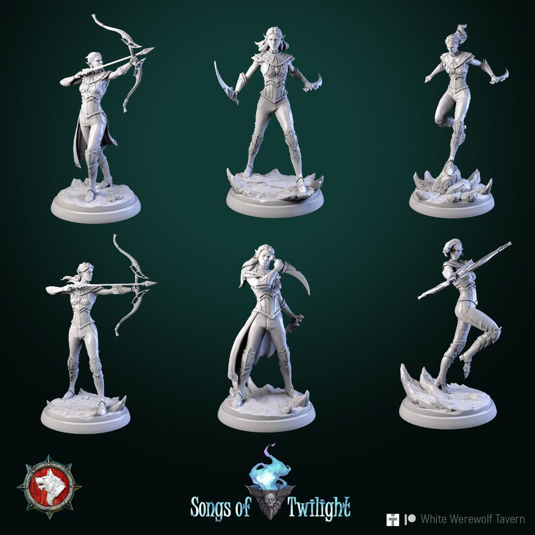 Drow Warriors, Females | TABLETOP SCALE | TTRPG Miniature | White Werewolf Tavern