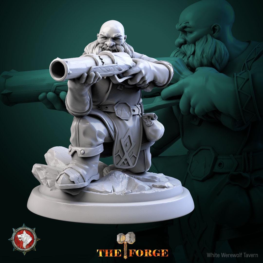 Dwarf Gunslingers | TABLETOP SCALE | TTRPG Miniature | White Werewolf Tavern