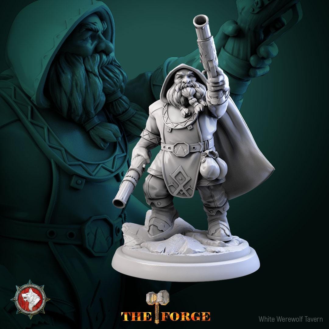 Dwarf Gunslingers | TABLETOP SCALE | TTRPG Miniature | White Werewolf Tavern