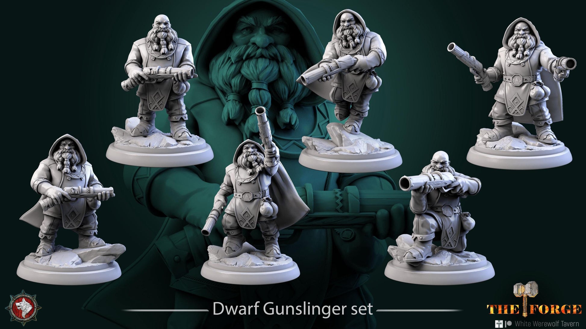 Dwarf Gunslingers | TABLETOP SCALE | TTRPG Miniature | White Werewolf Tavern