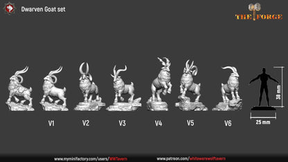 Dwarven Goats | TABLETOP SCALE | TTRPG Miniature | White Werewolf Tavern