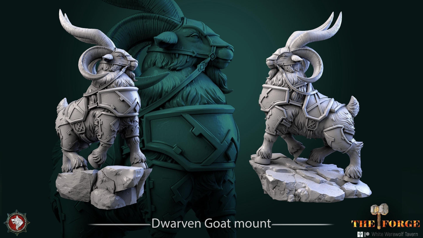 Dwarven Goat Mount Armored | TTRPG D&D Miniature | White Werewolf Tavern