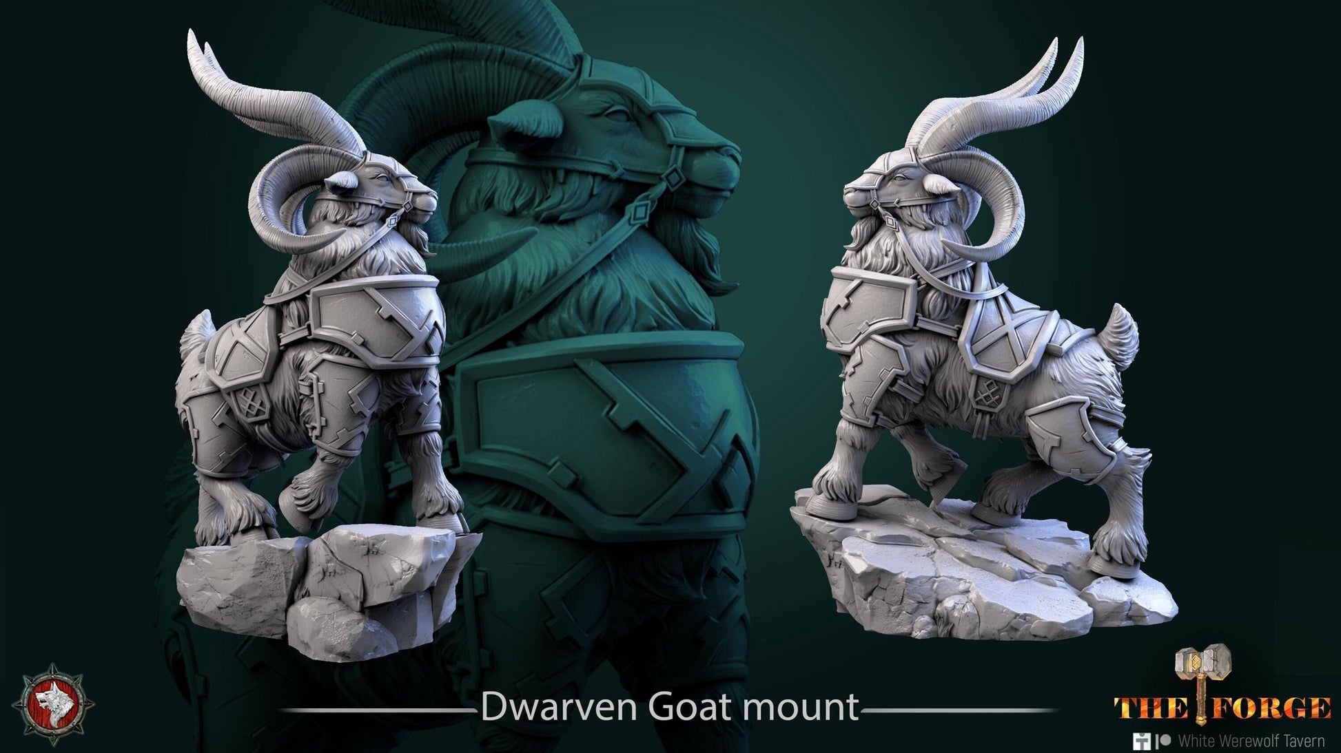 Dwarven Goat Mount Armored | TTRPG D&D Miniature | White Werewolf Tavern