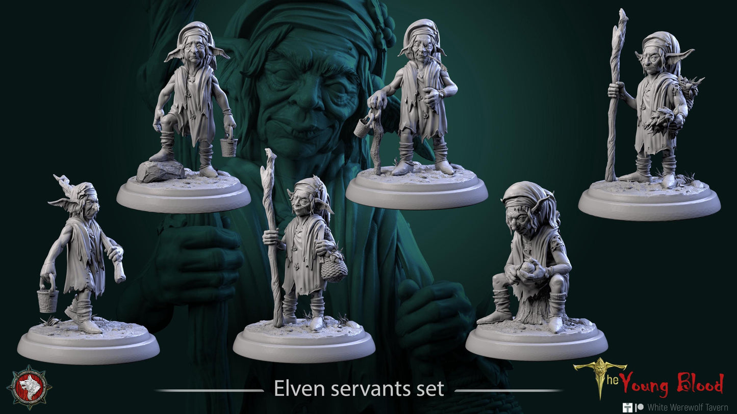Elven Servants | TABLETOP SCALE | TTRPG Miniature | White Werewolf Tavern