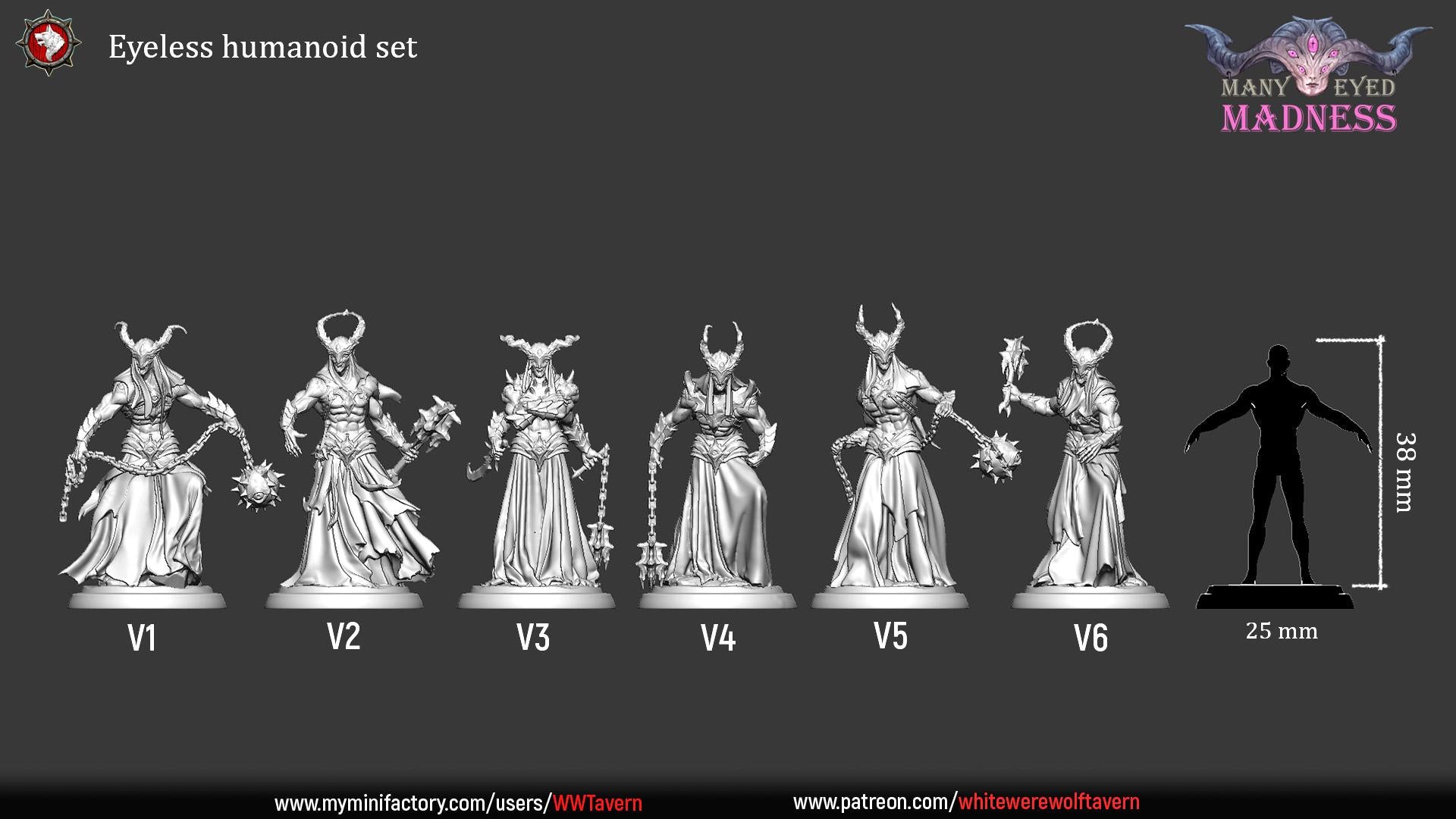 Eyeless Humanoids | TABLETOP SCALE | TTRPG D&D Miniature | White Werewolf Tavern