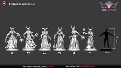 Eyeless Humanoids | TABLETOP SCALE | TTRPG D&D Miniature | White Werewolf Tavern