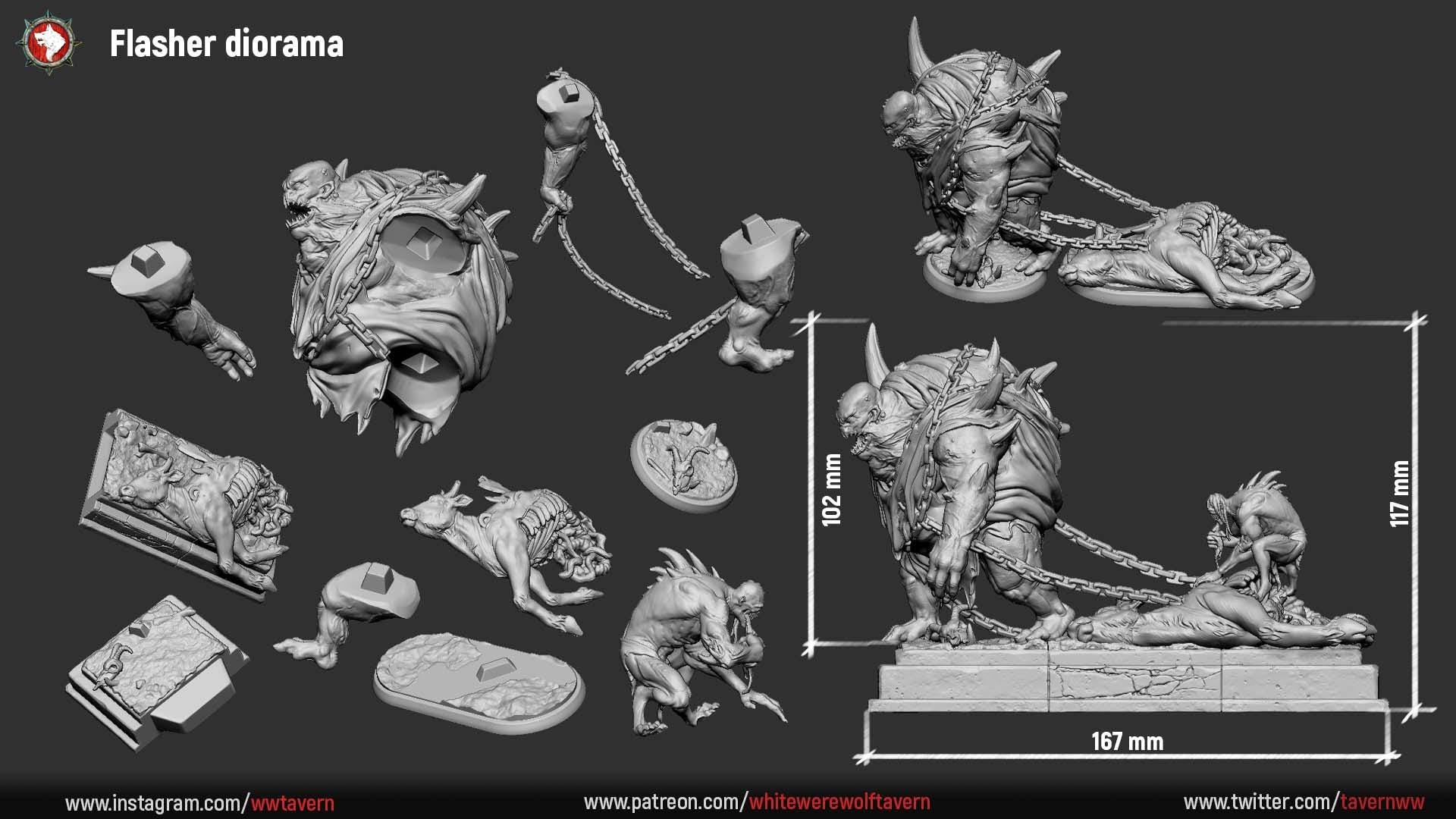 Flasher Diorama | TABLETOP SCALE | D&D TTRPG Miniature | White Werewolf Tavern