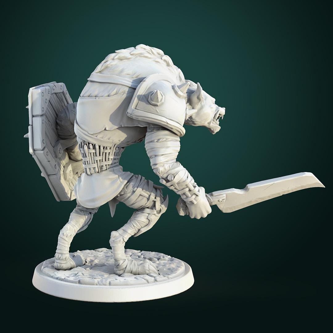 Gnoll Shieldmaster | TABLETOP SCALE | TTRPG D&D Miniature | White Werewolf Tavern