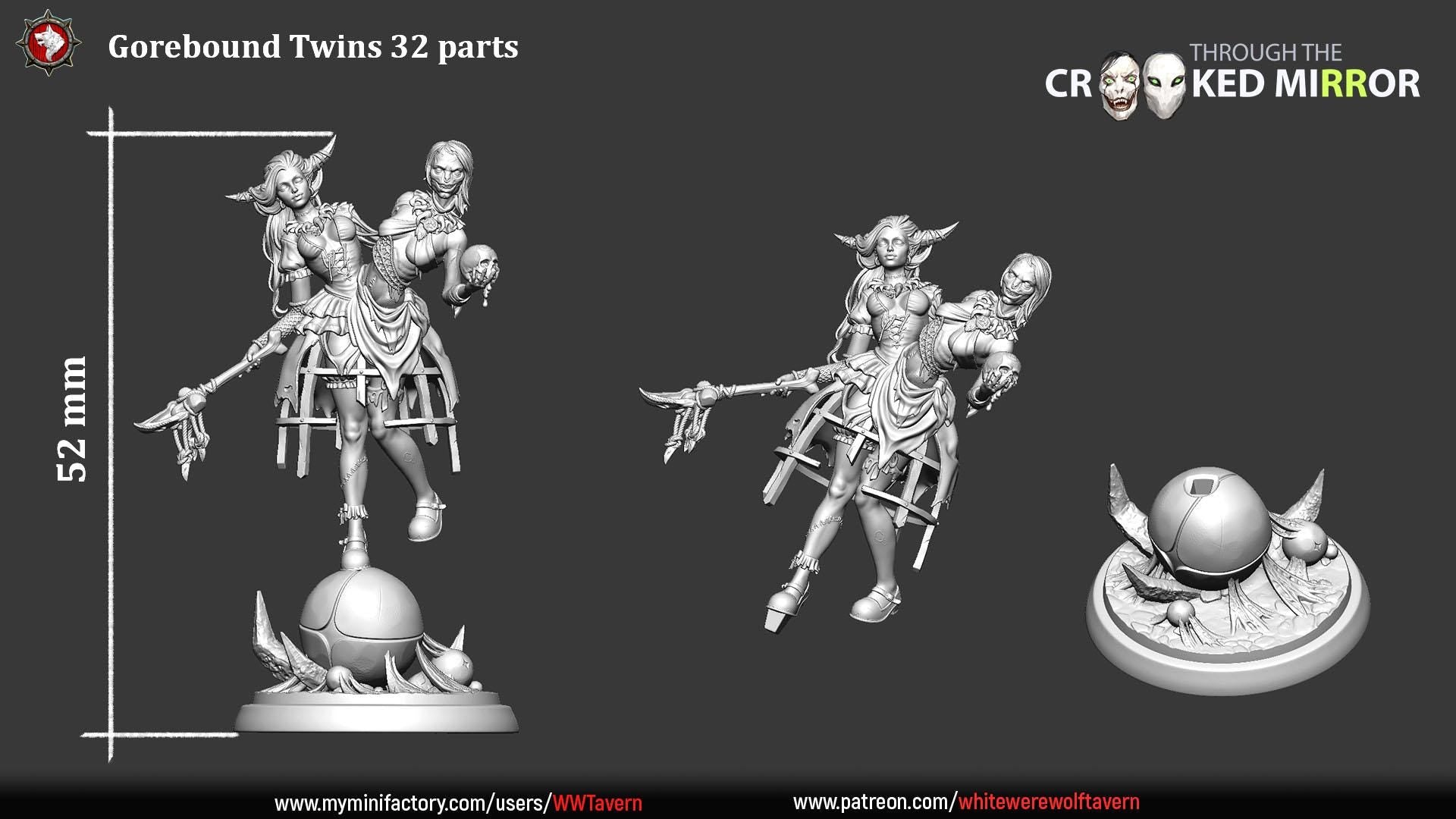 Gorebound Twins | TABLETOP SCALE | TTRPG D&D Miniature | White Werewolf Tavern