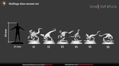 Halfings Dino Mounts | TABLETOP SCALE | TTRPG D&D Miniature | White Werewolf Tavern
