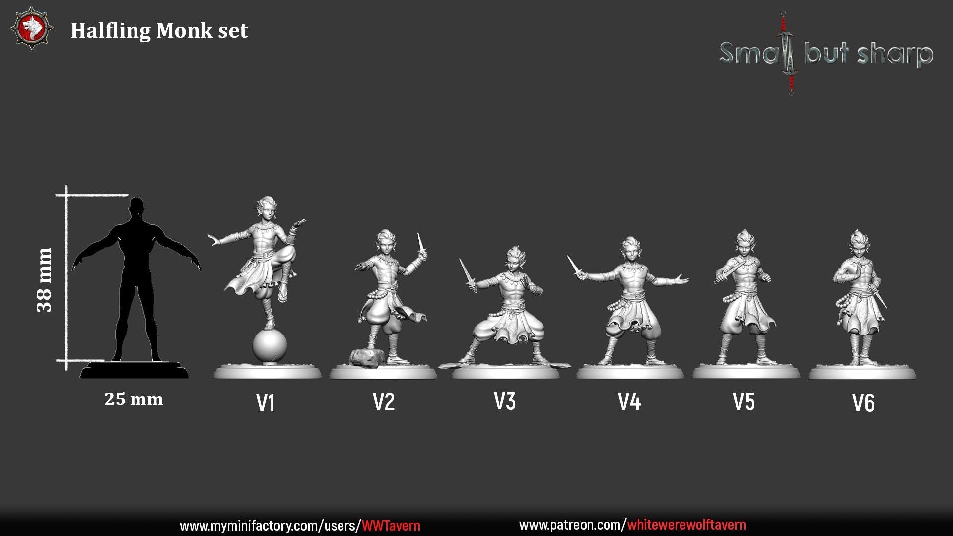 Halfling Monks | TABLETOP SCALE | TTRPG D&D Miniature | White Werewolf Tavern