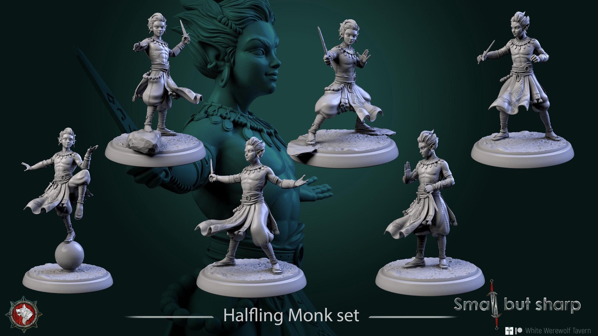 Halfling Monks | TABLETOP SCALE | TTRPG D&D Miniature | White Werewolf Tavern