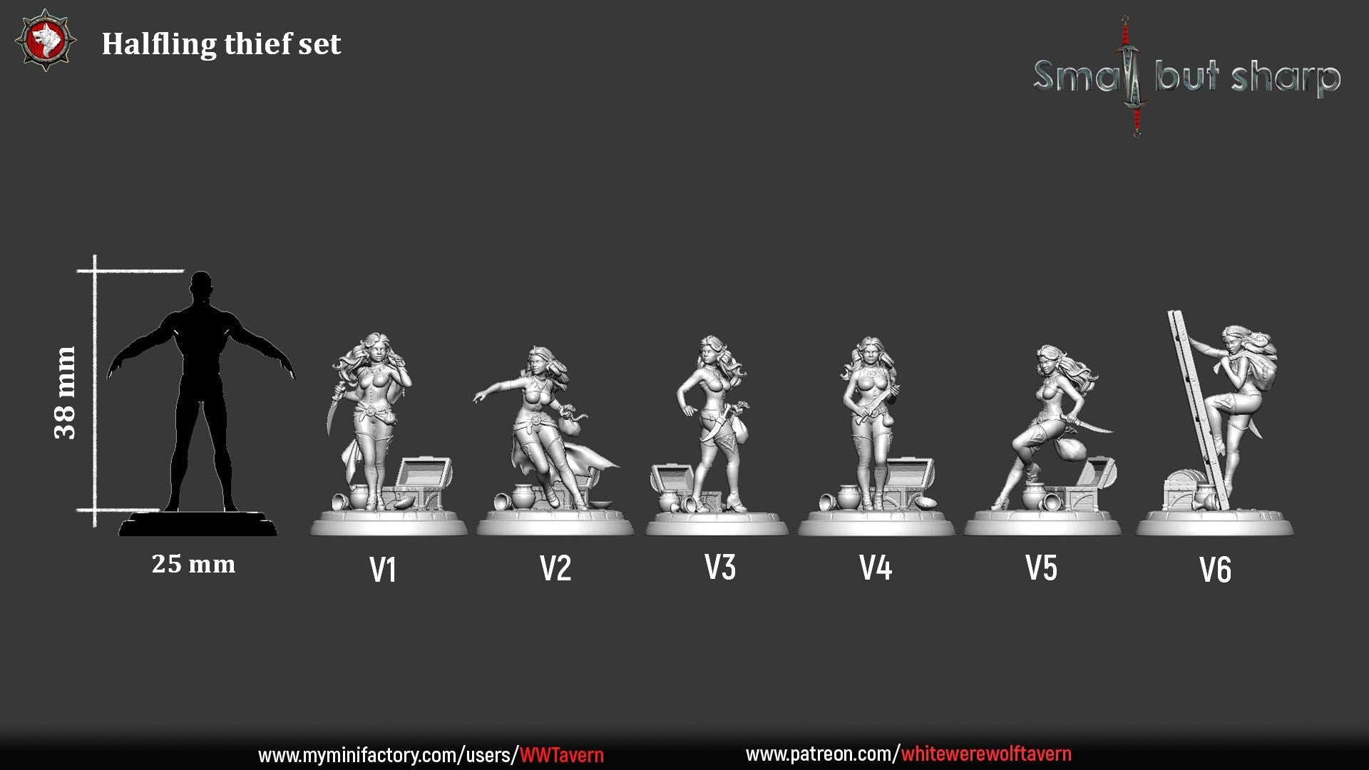 Halfling Thieves | TABLETOP SCALE | TTRPG D&D Miniature | White Werewolf Tavern