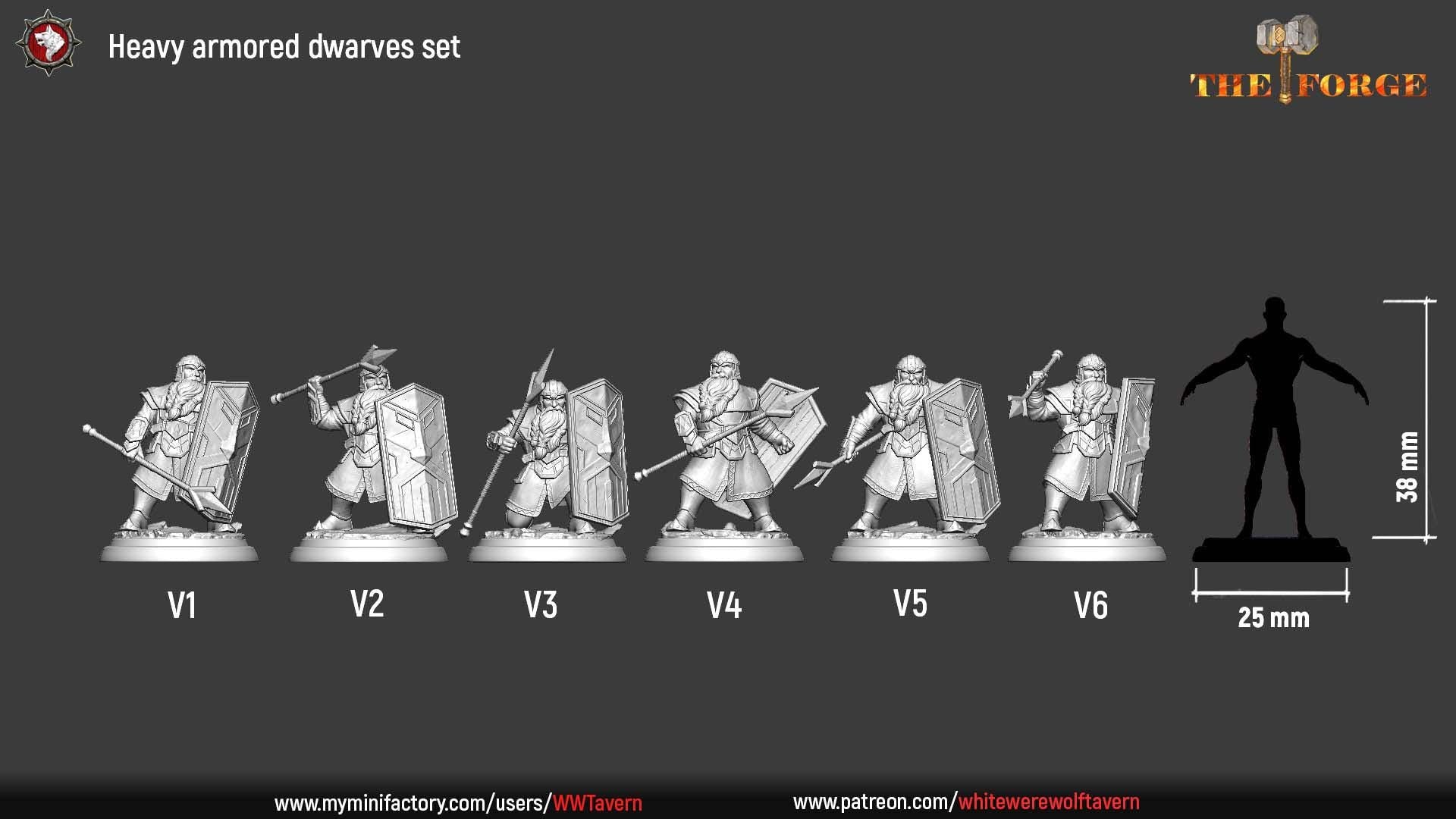 Heavy Armored Dwarves | TABLETOP SCALE | TTRPG D&D Miniature | White Werewolf Tavern
