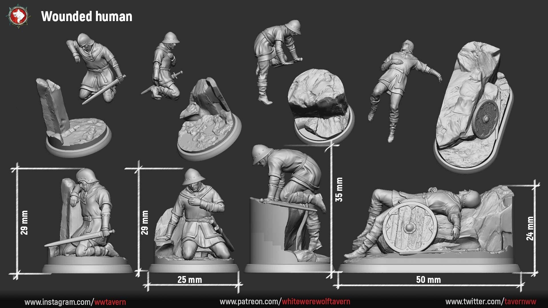 Human Militia, Wounded | TABLETOP SCALE | TTRPG D&D Miniature | White Werewolf Tavern