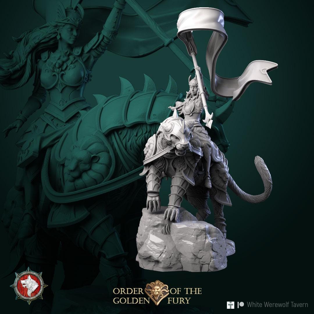 Katharina on a Cat | TABLETOP SCALE | TTRPG D&D Miniature | White Werewolf Tavern