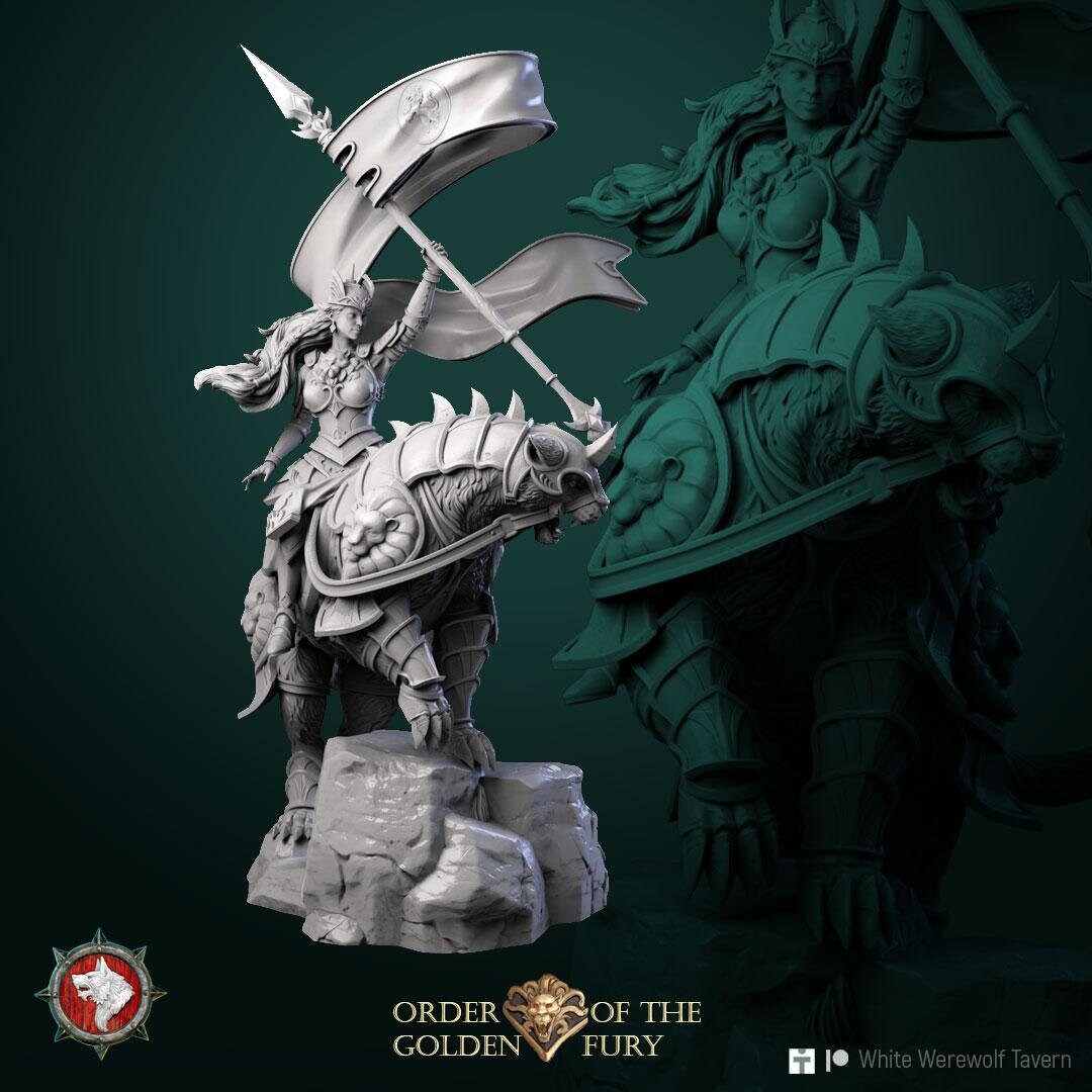 Katharina on a Cat | TABLETOP SCALE | TTRPG D&D Miniature | White Werewolf Tavern