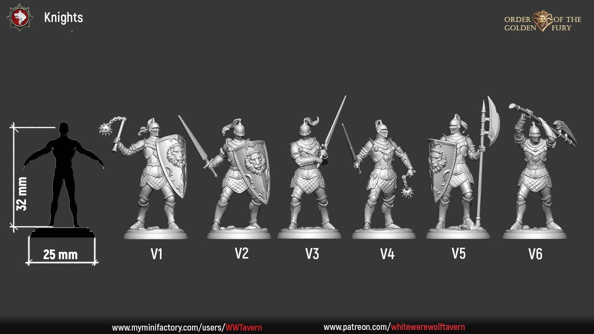 Knights | TABLETOP SCALE | TTRPG D&D Miniature | White Werewolf Tavern