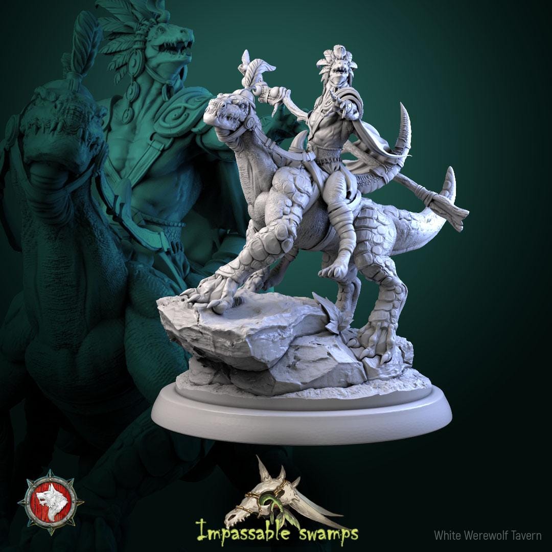 Lizardfolk Rider | TABLETOP SCALE | TTRPG D&D Miniature | White Werewolf Tavern