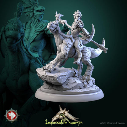 Lizardfolk Rider | TABLETOP SCALE | TTRPG D&D Miniature | White Werewolf Tavern