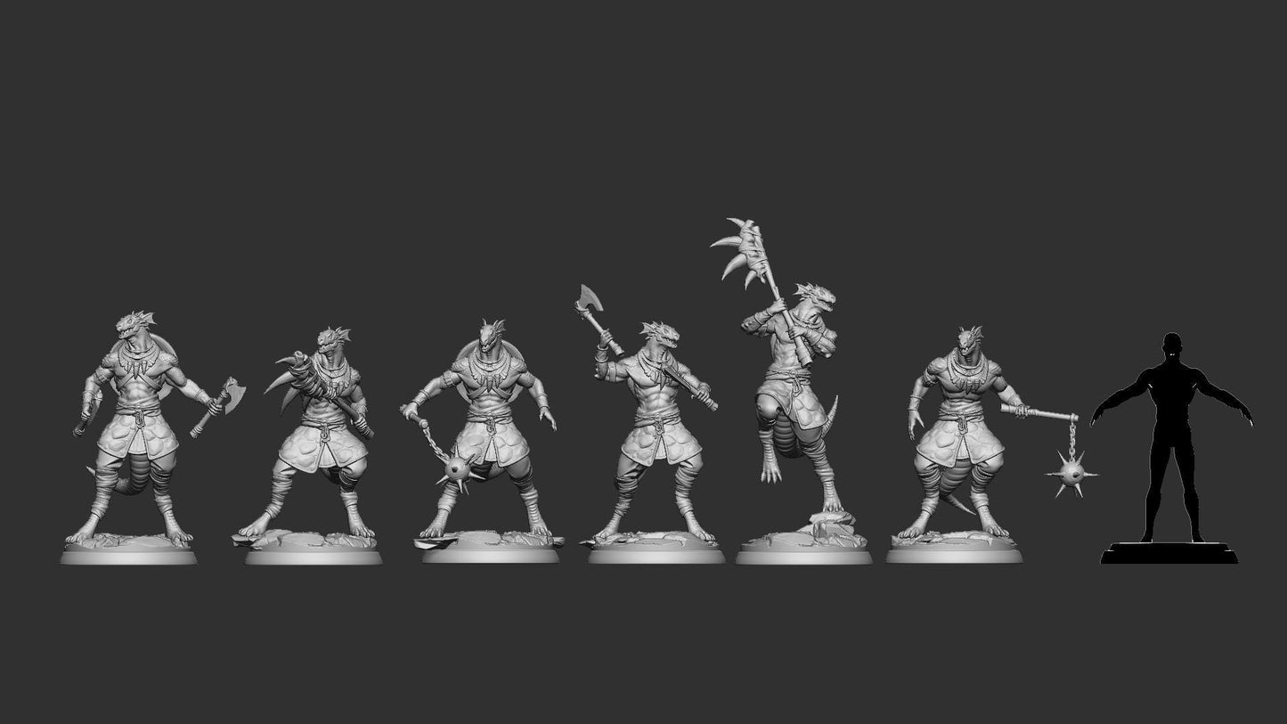 Lizardfolk Warriors | TABLETOP SCALE | TTRPG D&D Miniature | White Werewolf Tavern