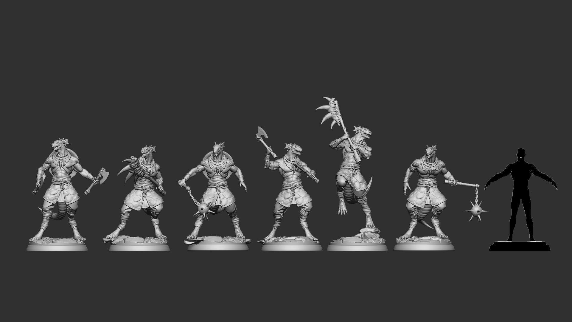 Lizardfolk Warriors | TABLETOP SCALE | TTRPG D&D Miniature | White Werewolf Tavern