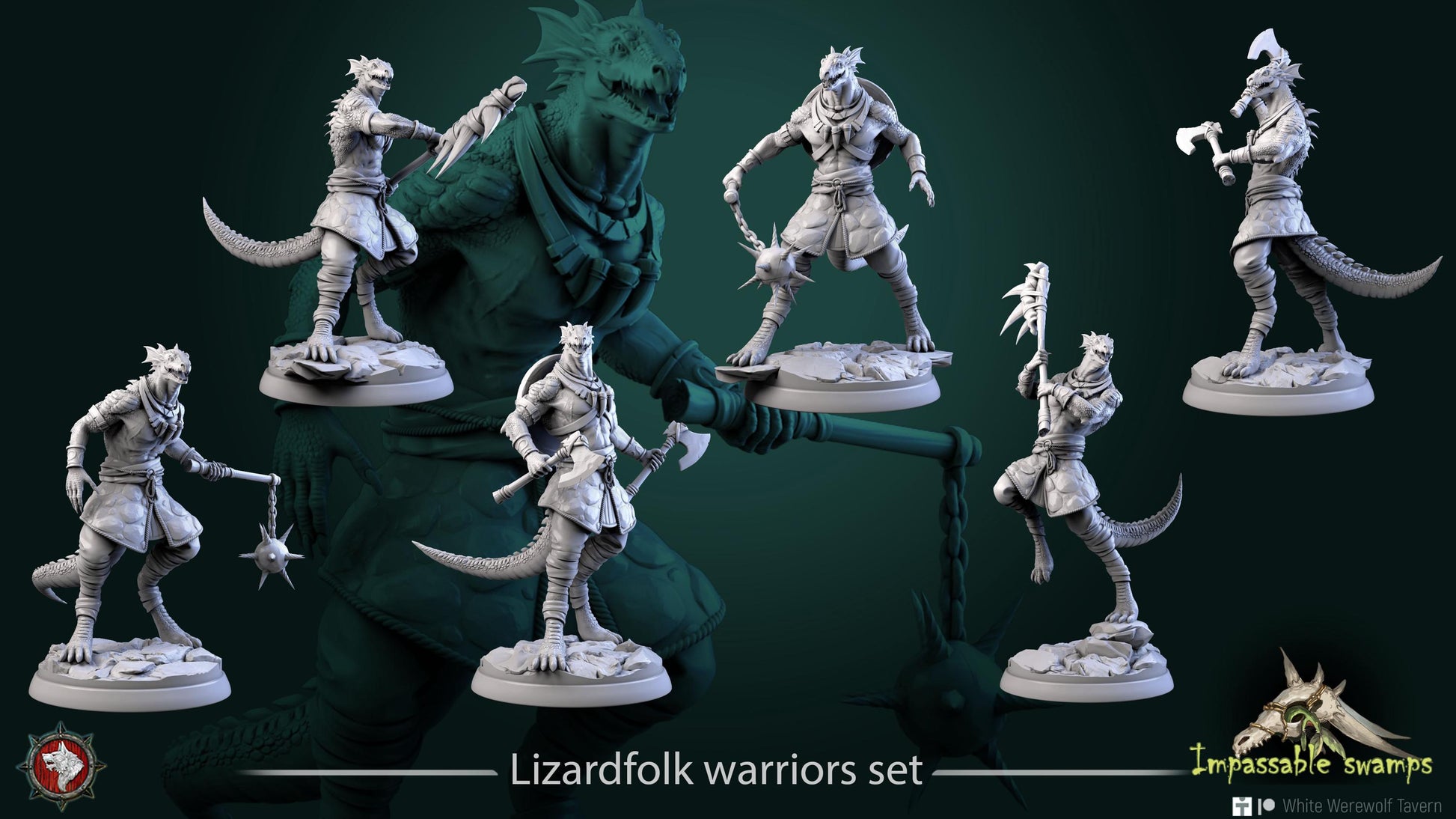 Lizardfolk Warriors | TABLETOP SCALE | TTRPG D&D Miniature | White Werewolf Tavern