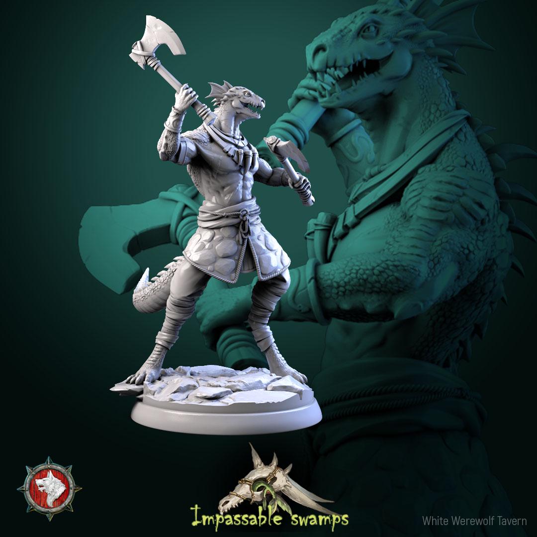 Lizardfolk Warriors | TABLETOP SCALE | TTRPG D&D Miniature | White Werewolf Tavern