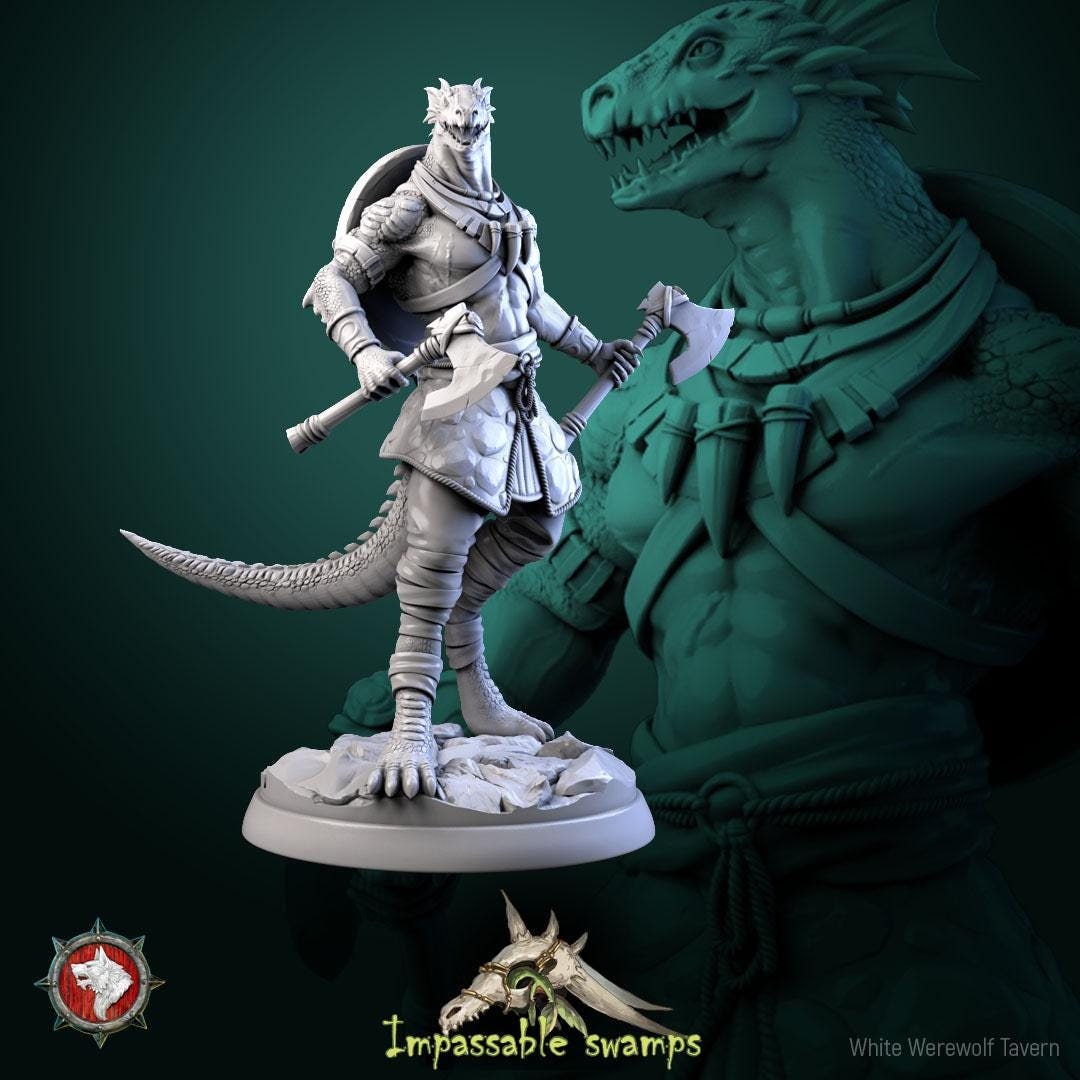 Lizardfolk Warriors | TABLETOP SCALE | TTRPG D&D Miniature | White Werewolf Tavern